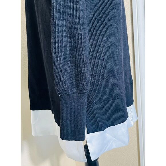 White House Black Market Black White Tunic Sweater Shirt Large V Neck Layered - Picture 8 of 11